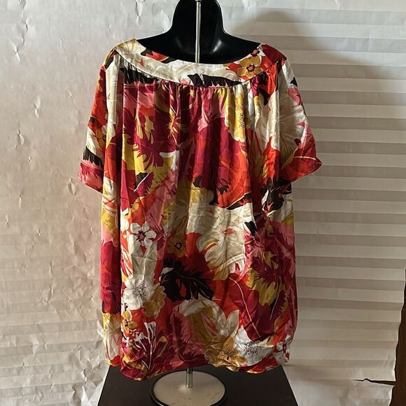 Fred David Women's 3XL Floral Blouse Scoop Neck Short Sleeve Top Plus Size - Picture 2 of 4